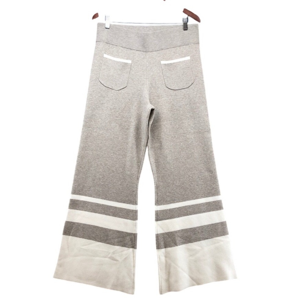 Maeve Knit Pants Womens Medium Tan Striped Wide Leg Wool Blend Boho Retro Cozy